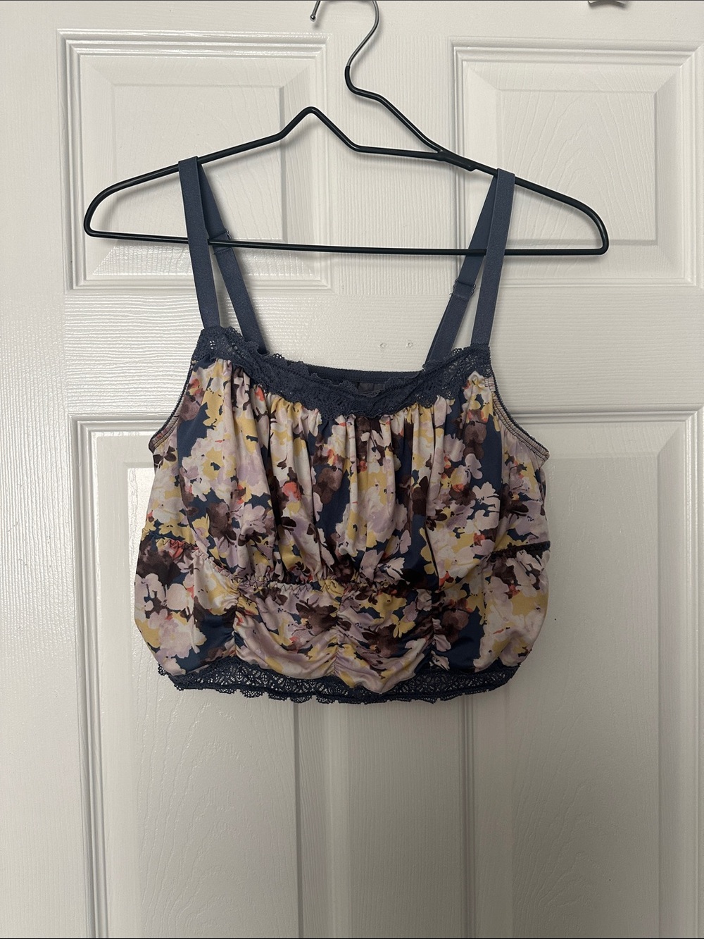 Floral Lace-Trim Bralette in Navy and Pastel